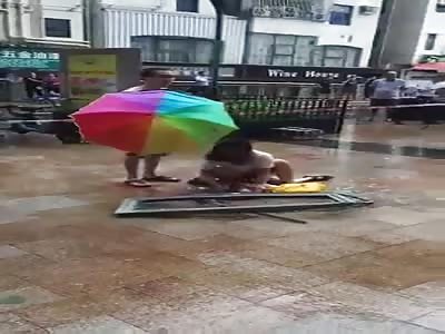 Kid crushed by fallen window (aftermath)