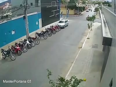 Biker Crossing Intersection Launched (Two Angles)