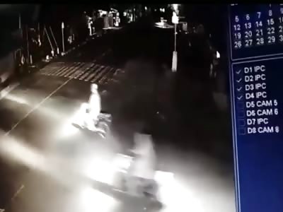 Motorbikers Wrecked by Bus at Intersection