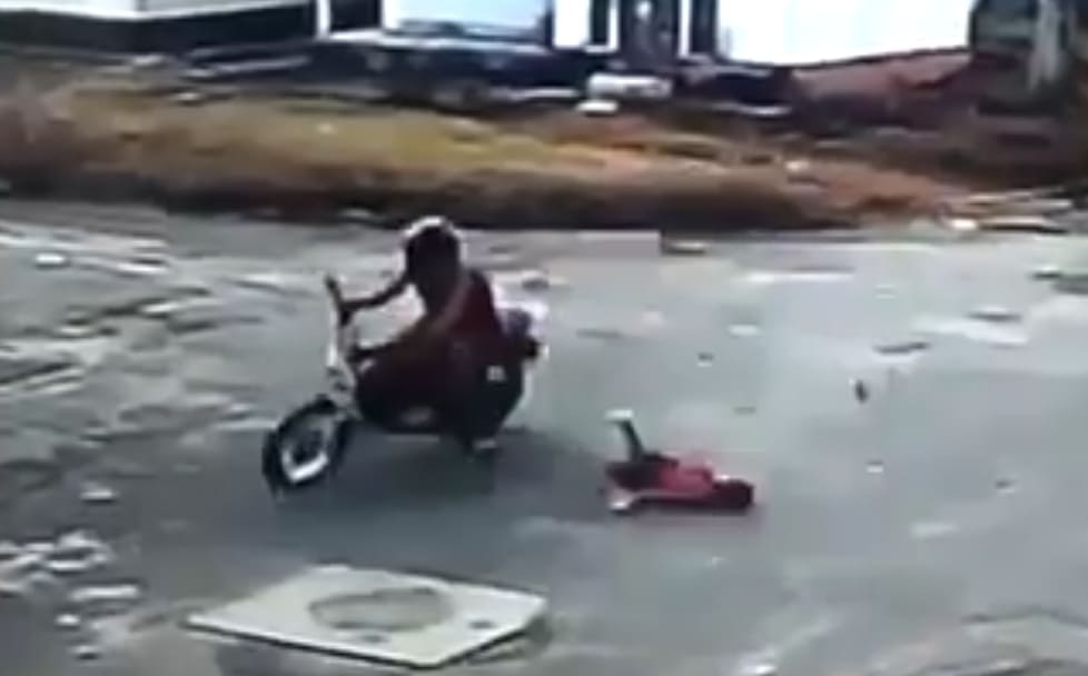 Biker Slams Into Wandering Kid