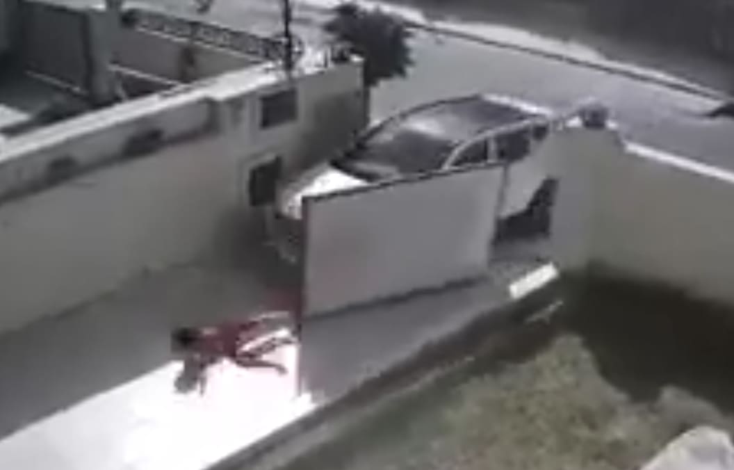 Impatient Father Hits Daughter Ramming Down Gate