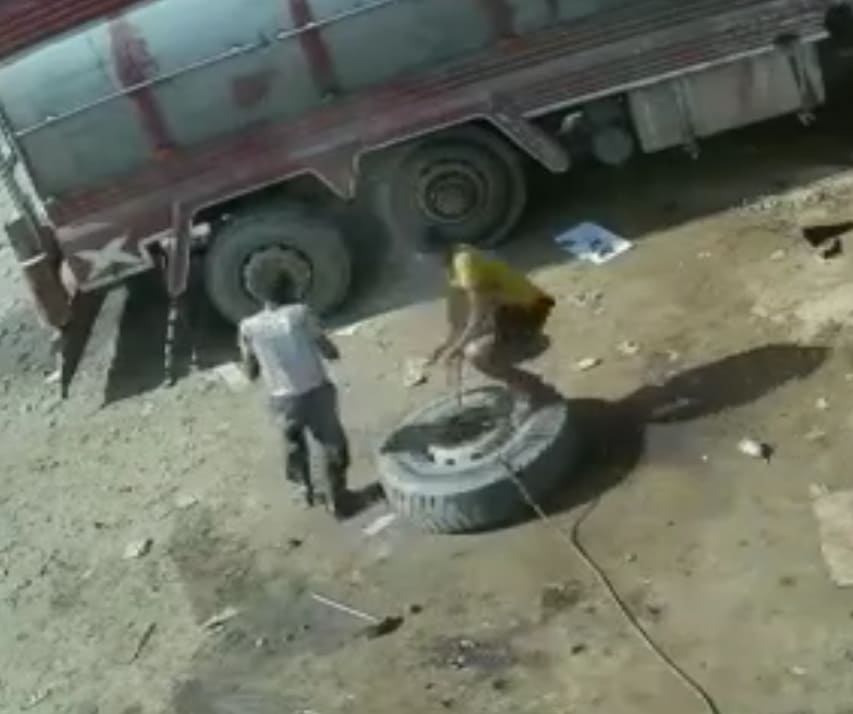 Exploding Tire Sends Mechanic Into Orbit