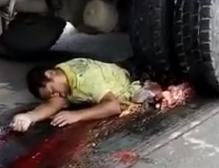 Truck Smears Cyclist Across The Pavement