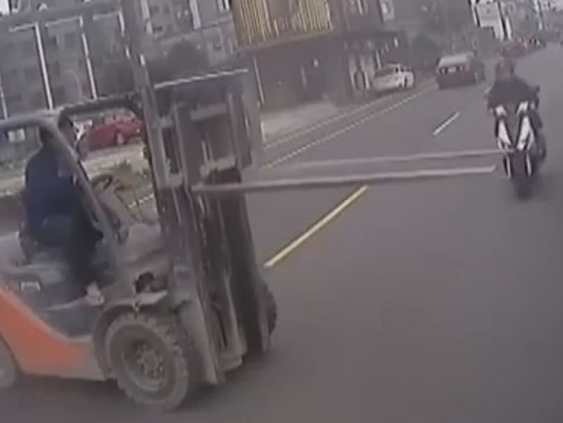 Blind Biker Versus The Forklift