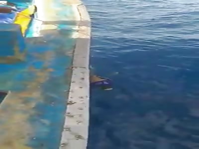 Fishermen fishing at sea and getting 