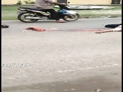 Brains in asphalt,  victim accident 