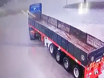 smashed by truck in accident
