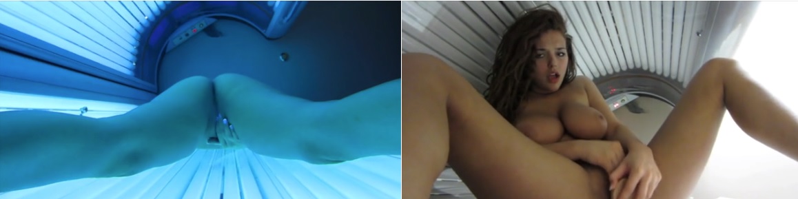 Horny Girl with Perfect Body Fully Naked and Fingers in the Tanning Bed 