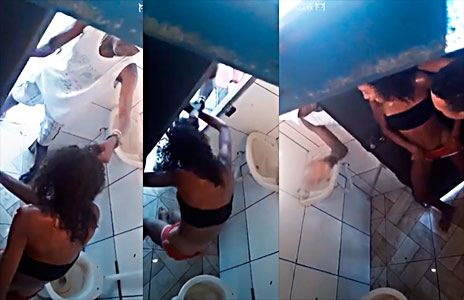 cheating wife gets pounded in public toilet by slut 