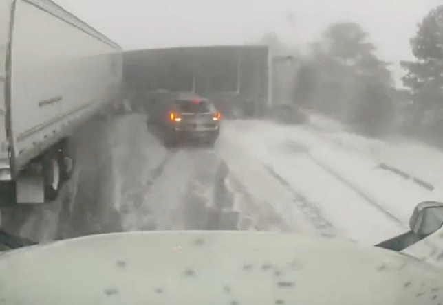 DAMN: Car Trapped Between 3 Semi Truck is Turned into a Pancake