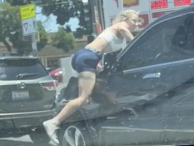 Hot Lunatic Gym Chick Road Rages on Her Mans Vehicle