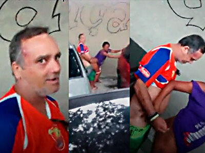 Homeless People Calm their Desire in the parking lot in front of everyone