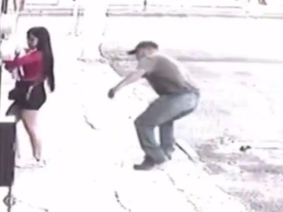 Complete Perv pulls Over to Bite School Girl's Ass