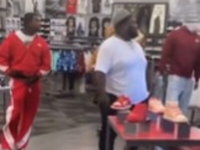 Blacks Shootout in Sneaker Store.