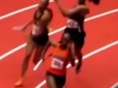 Runner Beats Opponent with Baton. Lol