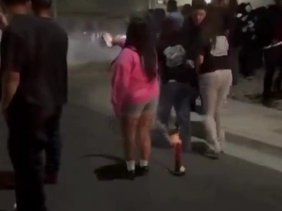 No! Man lights Firework right under Girl's Ass