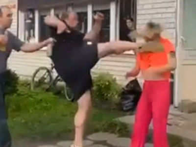 Man Drops Female with kick of the Year