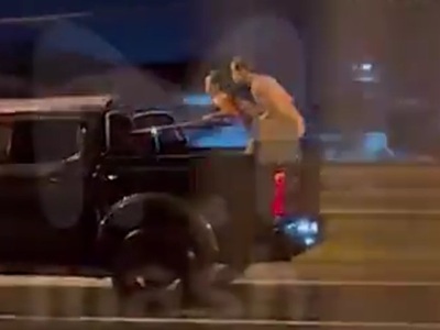 Guy rides a Girl like a Horse on the Highway