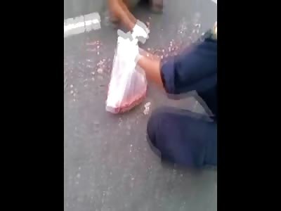 Incredible Video Shows Man in Brown Leather Coats Face Head Completely Crushed Leaving Only the Skin of his Face