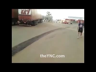 The Gory Aftermath of Today's Female Suicide by Truck 