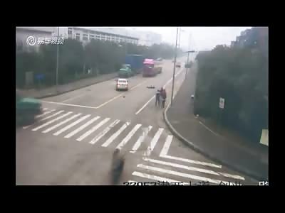 Girl at Intersection Leaves a Little Too Early without Looking 