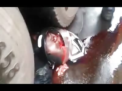 Biker Crushed Underneath Huge Truck... Splattered
