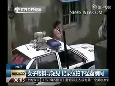 Girl Fighting with her Boyfriend Climbs a Tree Then Falls out From Exhaustion 