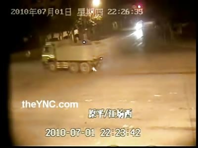 Double riding Biker falls Underneath Truck at the WRONG Time