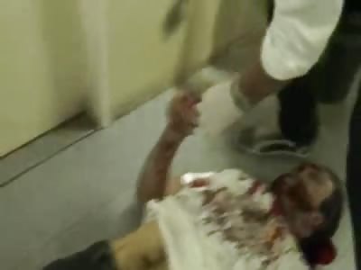 Get Him Out of Here.....Man Killed at Work is Dragged Out of the Work Area Leaving a River of Blood