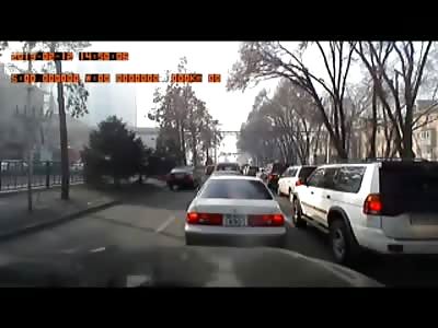 Idiot jumping a Fence forgets there's a Road There