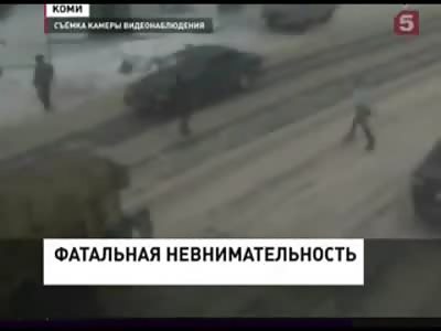 Huge Yellow Road Tractor Runs over and Squashes to Death poor Lady Crossing the Road