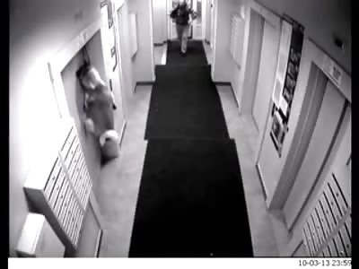Drunk Idiot Forgets his Dog Outside the Elevator..The Leash Strangles the Poor Dog (Camera From Inside and Outside Elevator)