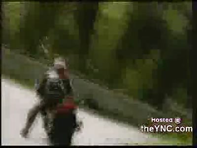Guy on a Motorcycle Sent Flying After Crashing into Bridge!