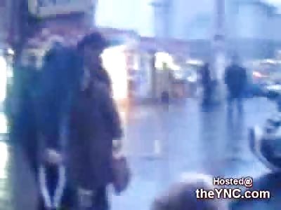 One Legged Russian Man beats a Woman with his Crutches