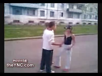 Tough Guy knocks out his Girlfriend in front of his Laughing Friends