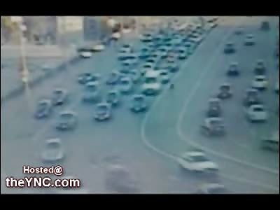 Shocking Video shows a Suicidal Man kill himself by jumping in front of a Speeding Car