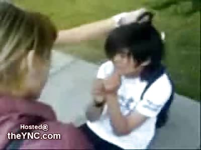 Skinhead Females Beat a Helpless Kid with a Chain and Kicks to Head