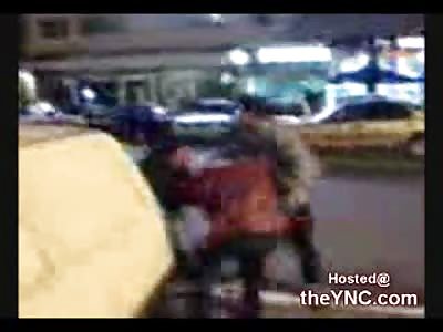 Mother and Daughter Fight Hard in the Street and then almost get hit by a Bus 