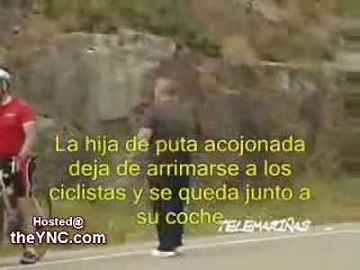 Violent Insane Lesbian Woman attacks a Family of Bicyclists