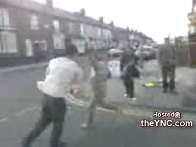 Man gets a Face Full of Cement from a  Quick Right Hand