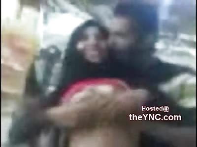 Uncomfortable Arab Girl Felt up by Horny Old Man