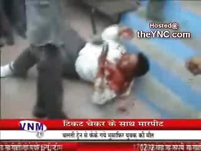 Ticket Examiner gets Beaten Bloody  by a Phone and a Chair 