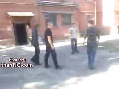 RUssian Skinhead comes out of Nowhere to KO Kid with Kick to the Face