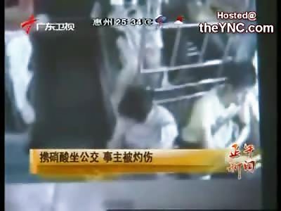 Insane Female Bus Passenger brings Nitric Acid Bomb and it BLows up in her Face