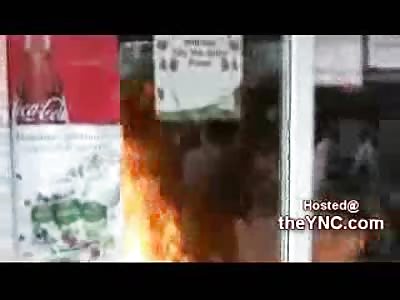 Raving Psycho Lights Himself on Fire over a Debt