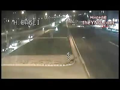 Like a Deer in the Headlights..J Walking Pedestrian Killed Instanty as He Stops in Front of Speeding Car