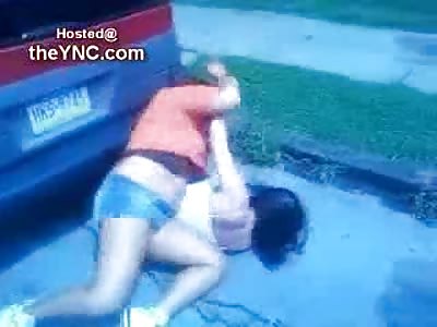 WHOA: Big Girl Pounds the Concrete with Smaller Opponents Head