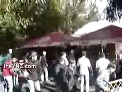 Russian Skinheads Destroy Entire Cafe and Attack anyone who Tries to Leave