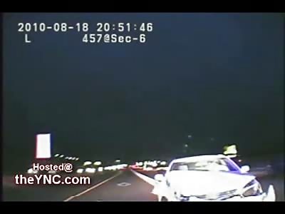 Crazy Drunk Woman goes Head On into Parked Cop (UFO Footage at 2:20 and 2:42 Mark)