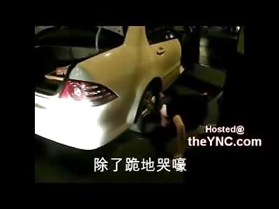 Dumb Asian Bitch Gets her Arm Stuck Under a Moving Car When she Tried to Jump Out